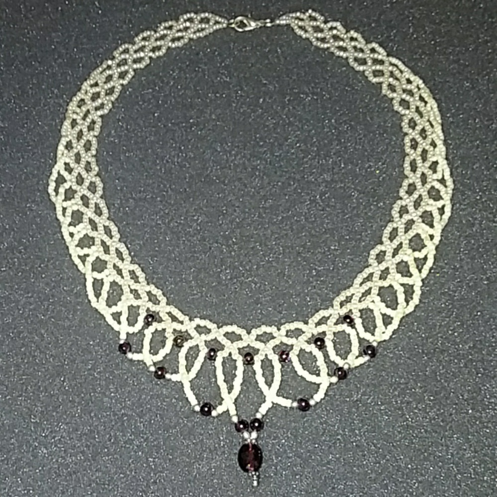 Hand beaded garnet necklace